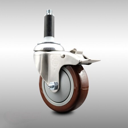 Service Caster 4 Inch 316SS Maroon Poly Swivel 3/4 Inch Expanding Stem Caster Lock Brake SCC SCC-SS316TTLEX20S414-PPUB-MRN-34